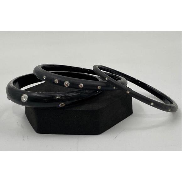 3 Alexis Bittar Smokey Gray Black Lucite Bangles W Crystal